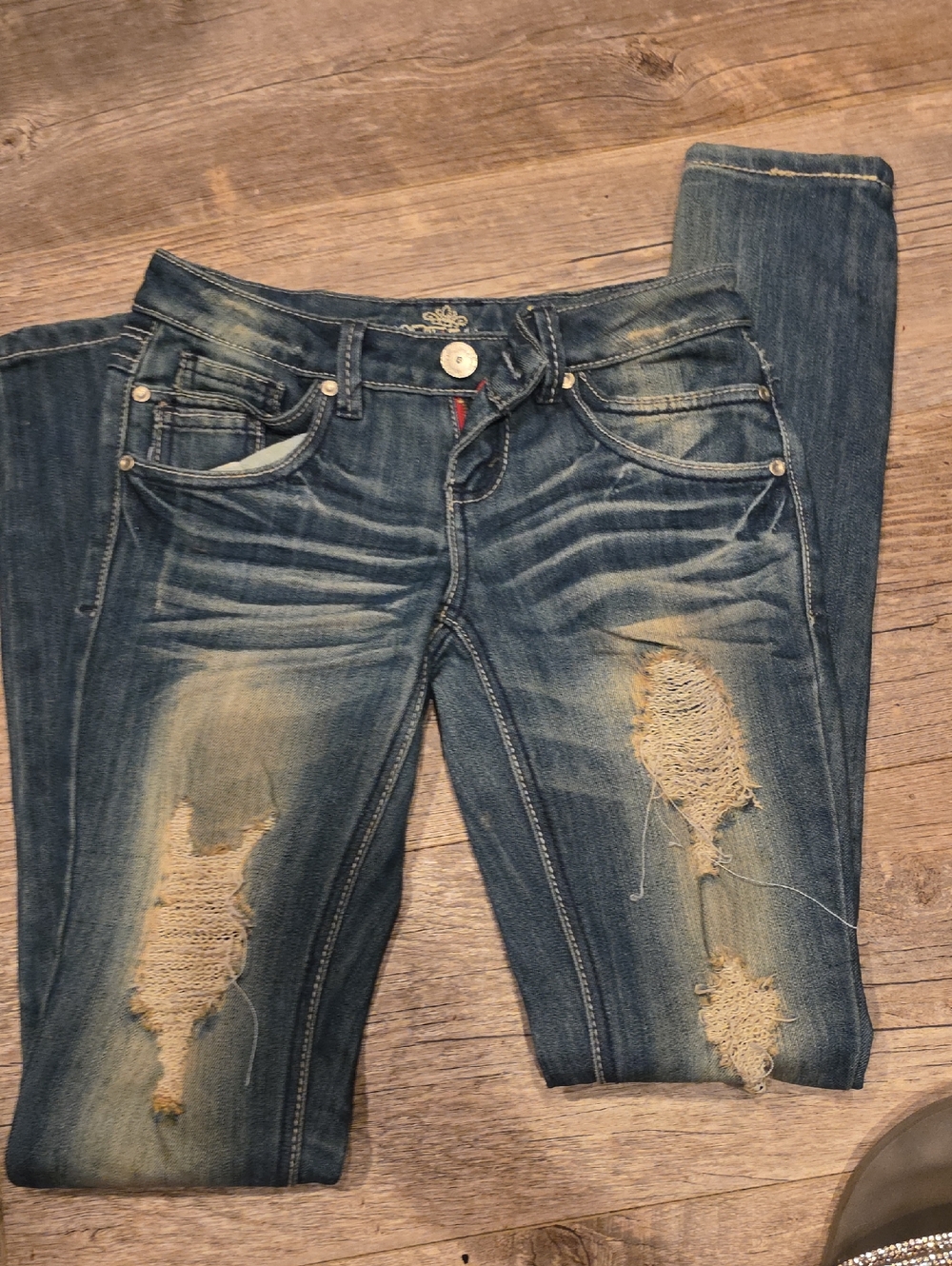 Almost Famous Distressed Dark Blue Skinny Jeans